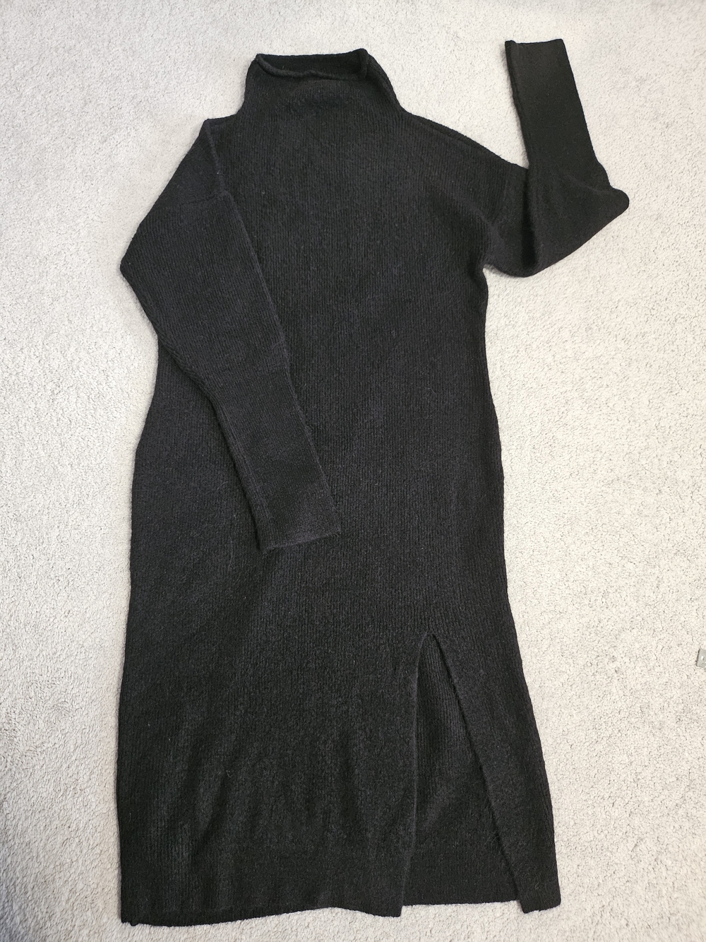 Black Mock neck Midi Knit Dress with Front Slit